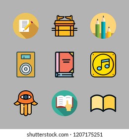 study icon set. vector set about e reader, hebrew, open book and notebook icons set.