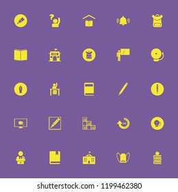 study icon. study vector icons set teacher at blackboard, online education, school book bag and school bell