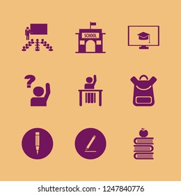 study icon. study vector icons set school, school book bag, ask pupil and online education