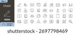study icons in line style. Education, knowledge, teacher, class room, study, language, collection. Vector illustration. outline icons.