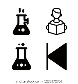 study icons set with student reading, flask and back vector set
