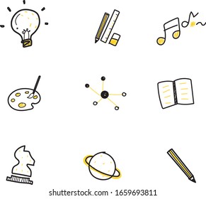 Study, Idea icons on white background. Idea symbols