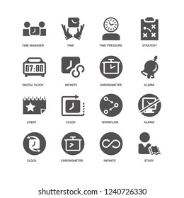 Study, Infinite, Time manager, Time, Alarm, Workflow, Clock, Infinite icon 16 set EPS 10 vector format. Icons optimized for both large and small resolutions.