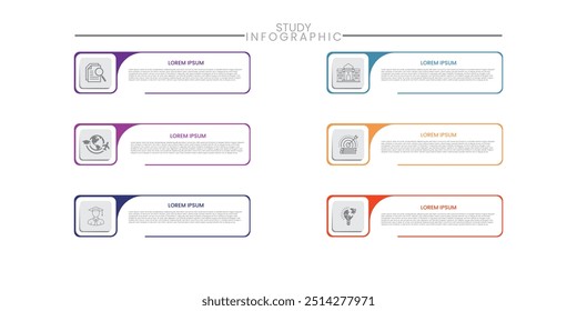 Study infographic vector template.6 step timeline journey,Process diagram.Infograph elements vector illustration.
