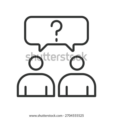 Study inquiry icon in line design. study inquiry, participant question, research discussion, trial doubt on white background vector. Study inquiry editable stroke icon