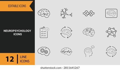 Study intricate neurological pathways using this neuropsychology icons outline icon set tailored for medical university laboratories and brain mapping journals.