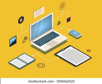 The Study Of The Isometric Concept. research and investment icons vector illustration