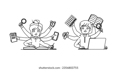 study kid vector. school child, girl student, learn little, children class, education teacher study kid character. people black line illustration