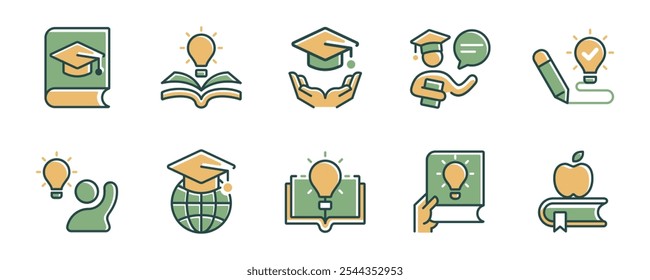 study knowledge icon set intelligence achievement education smart book light bulb signs vector illustration business expert brainstorm thinking innovation symbol design