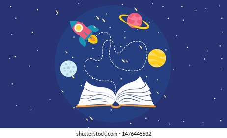 Open Book Astronaut Cartoon Children Space Stock Vector (Royalty Free ...