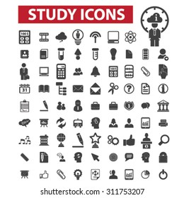 study, learning black isolated concept icons, illustrations set. Flat design vector for web, infographics, apps, mobile phone servces