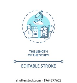 Study Length Concept Icon. Clinical Trial Protocol Idea Thin Line Illustration. Research Duration Planning. Testing Medication Effectiveness. Vector Isolated Outline RGB Color Drawing. Editable Stroke