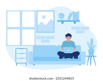 Estudio en el concepto de tendencia de la sala de estar ilustración plana