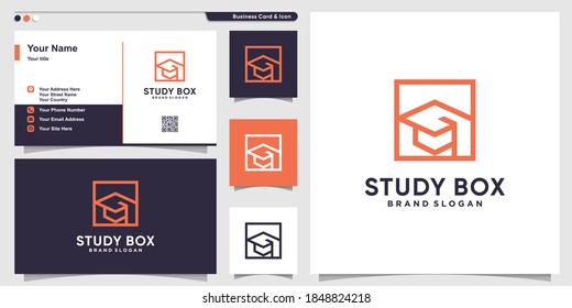 Study logo with box line art concept and business card design template Premium Vector