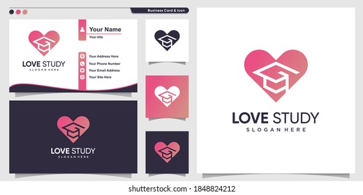 Study logo with line art love concept and business card design template Premium Vector