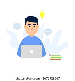 Hombre de estudio con vector de diseño plano de portátil
