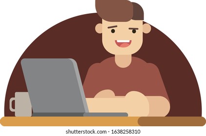Study man with laptop illustration