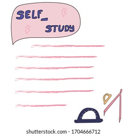 Study materials. Math patterns. Studybook. Cartoon illustration with math.