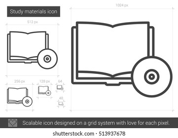 Study materials vector line icon isolated on white background. Study materials line icon for infographic, website or app. Scalable icon designed on a grid system.