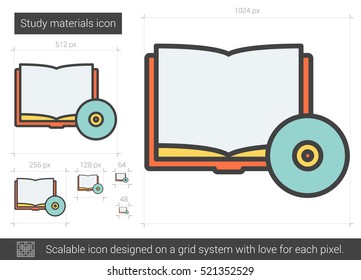 Study materials vector line icon isolated on white background. Study materials line icon for infographic, website or app. Scalable icon designed on a grid system.