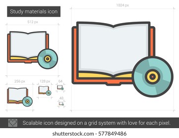 Study materials vector line icon isolated on white background. Study materials line icon for infographic, website or app. Scalable icon designed on a grid system.