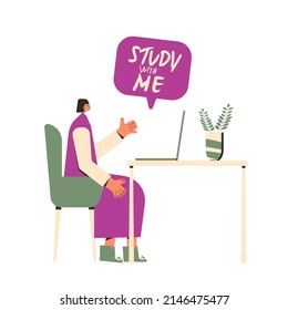 Study with me. Study buddy. Education together. Vector illustration.