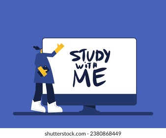 Lerne mit mir. Studieren Sie Kumpel. Bildung zusammen. Vektorgrafik.