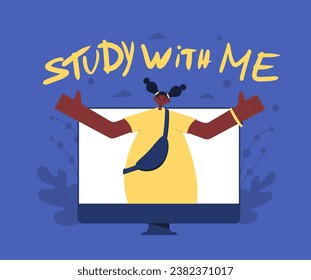 Lerne mit mir. Studieren Sie Kumpel. Bildung zusammen. Vektorgrafik.