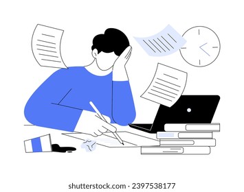 Study too much isolated cartoon vector illustrations. Nerd boy studying hard with diversity of books around, educational process, preparing for college classes, chaos in the room vector cartoon.