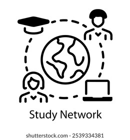 Study network icon in outline style 