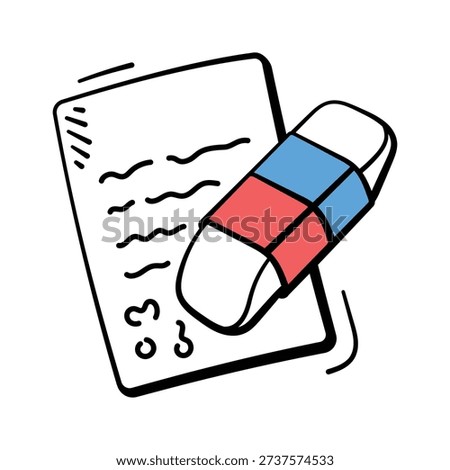 Study notebook with eraser, writing, homework and note taking doodle icon