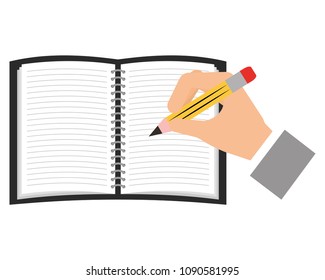 study notebook open with hand y pencil isolated icon