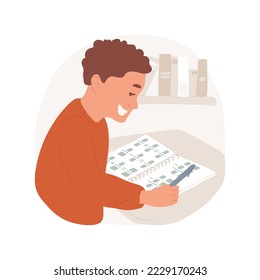 Study number system isolated cartoon vector illustration. Student writes calculation in notebook, add simple fractions, subtraction of decimals, number system in middle school vector cartoon.