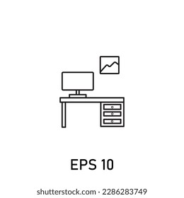 Estudio o escritorio de Office con Icono de portátil Ilustración 