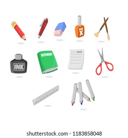 study and office tool vector icon set illustration