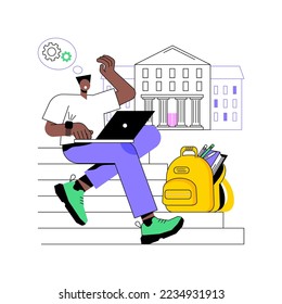 Study on the way isolated cartoon vector illustrations. Confused guy tries to learn his homework at the last moment, prepare for classes, educational process, student lifestyle vector cartoon.