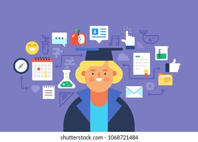 Study, Online education. Flat design modern vector illustration concept.