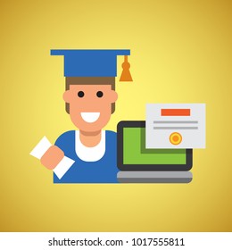 study online flat diploma university student bookshop book student sale marketing flat illustration computer table read market science work present banner site education manager library athenaeum