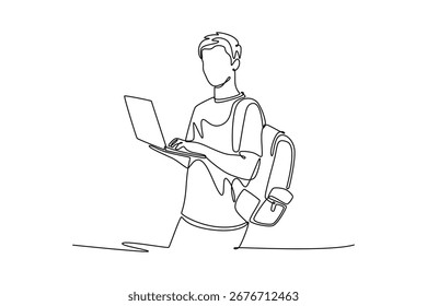 Estude o conceito on-line ou webinar. Design de desenho de linha única. Ilustração gráfica vetorial