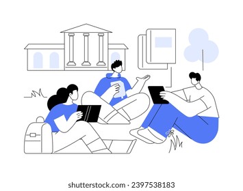 Study outdoors isolated cartoon vector illustrations. Group of teens prepare for college classes outdoors, discussion between friends, university education, student life vector cartoon.