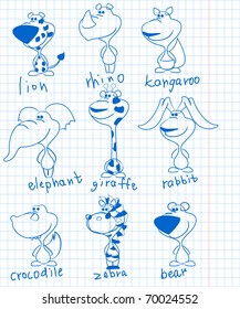 study pictures of animals on a school notebook