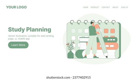 Study Planning. Web Landing Page Design. Flat Cartoon Vector Illustration. Vector illustration, suitable for web landing page, ui, mobile app