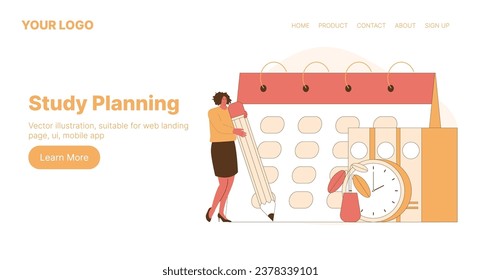 Study Planning. Web Landing Page Design. Flat Cartoon Vector Illustration. Vector illustration, suitable for web landing page, ui, mobile app