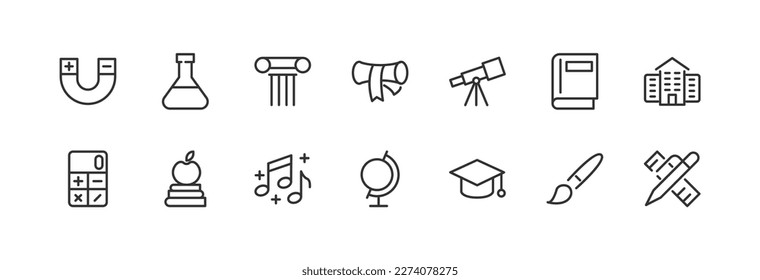 study premium line icons. Pack of outline objects for web and UIUX design. Icon collection