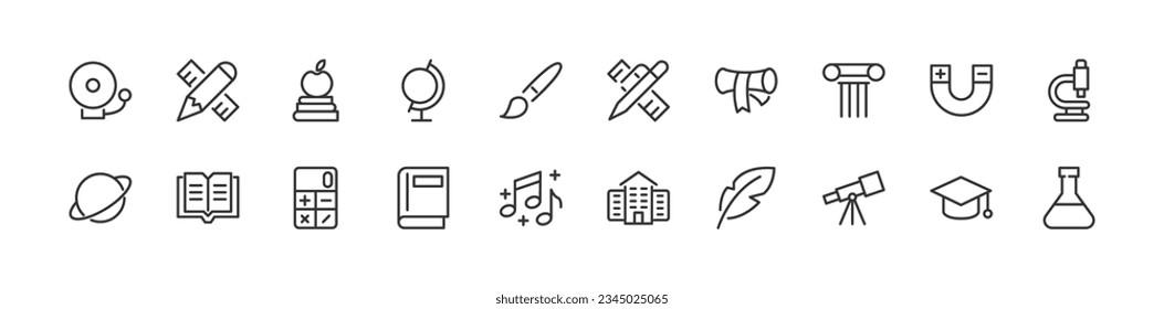 study premium line icons. Pack of outline objects for web and UIUX design. Icon collection