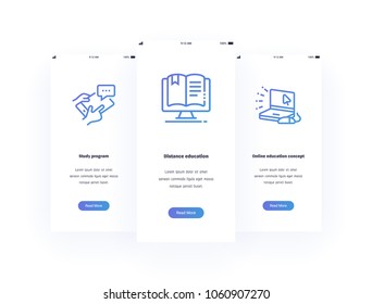 Study program, Distance education, Online education concept Vertical Cards with strong metaphors. Template for website design.