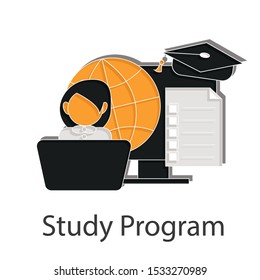 Study program icon on white background. Creative idea design for your project. Flat vector illustration for presentation, brochure,  template, mobile app.