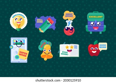Study reward funny sticker collection set vector