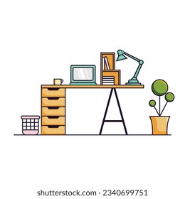 Study Room Cartoon Illustration Vector