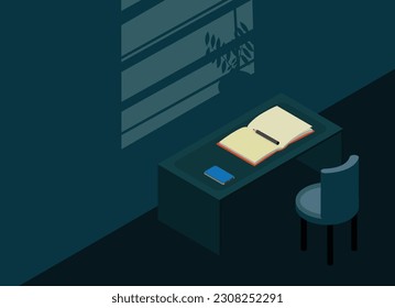 The study room at night illustration portrays a captivating and atmospheric scene of a study room in a nighttime setting.